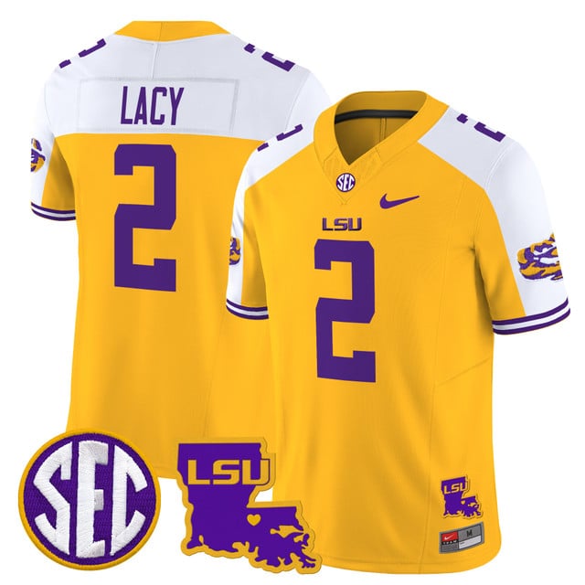 Men's LSU Tigers 2025 Louisiana Patch Vapor Limited Jersey gold white #2 Kyren Lacy