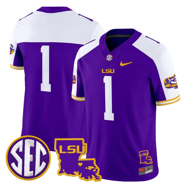 Men's LSU Tigers 2025 Louisiana Patch Vapor Limited Jersey purple #1