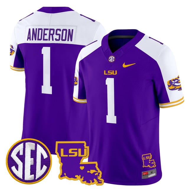Men's LSU Tigers 2025 Louisiana Patch Vapor Limited Jersey purple #1 Aaron Anderson