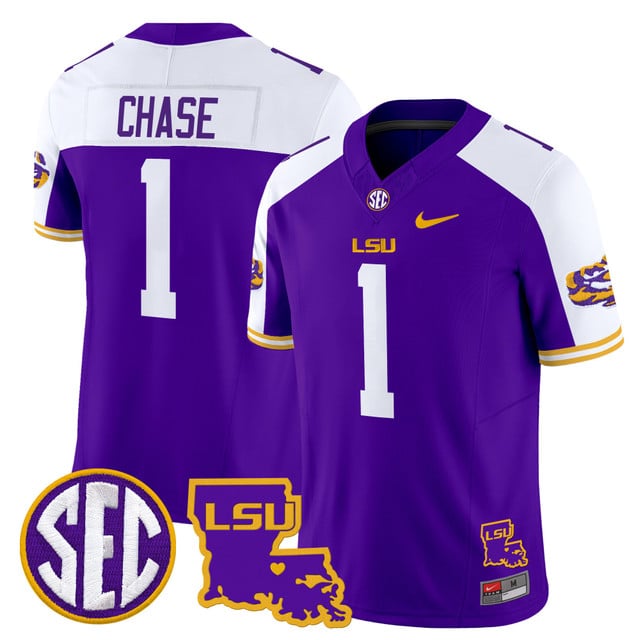 Men's LSU Tigers 2025 Louisiana Patch Vapor Limited Jersey purple #1 Ja'Marr Chase