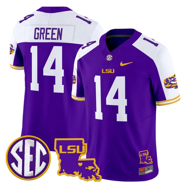 Men's LSU Tigers 2025 Louisiana Patch Vapor Limited Jersey purple #14 Trey'Dez Green