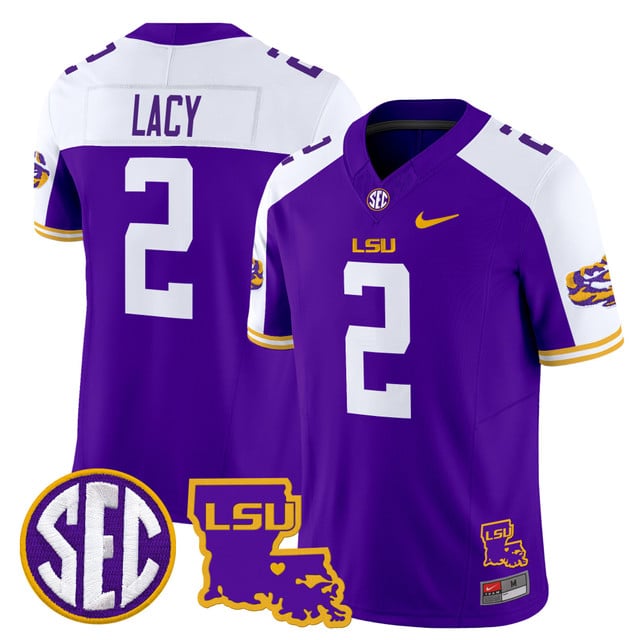 Men's LSU Tigers 2025 Louisiana Patch Vapor Limited Jersey purple #2 Kyren Lacy