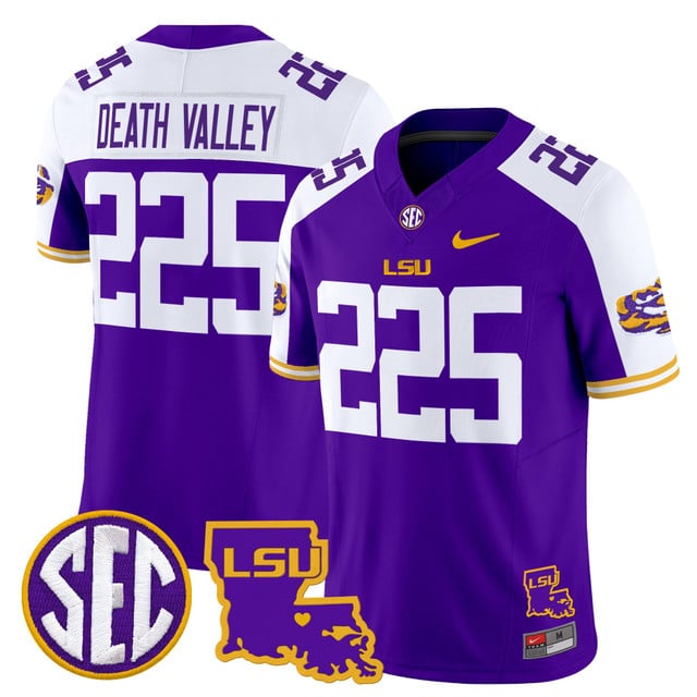 Men's LSU Tigers 2025 Louisiana Patch Vapor Limited Jersey purple #225 Death Valley
