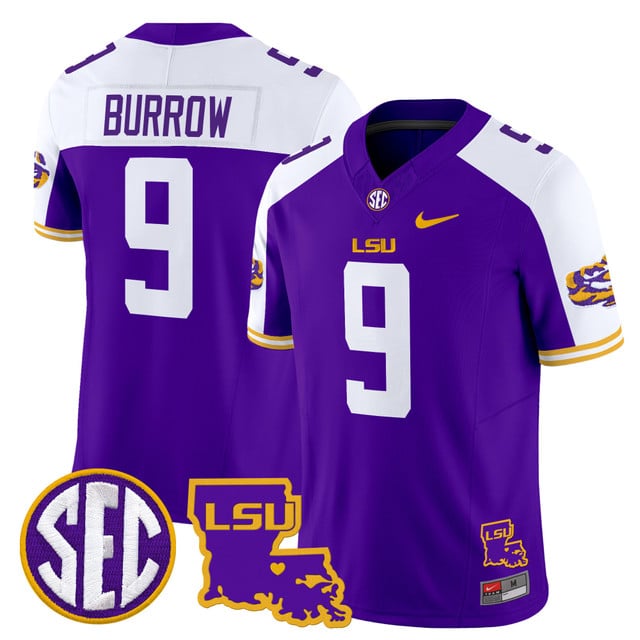 Men's LSU Tigers 2025 Louisiana Patch Vapor Limited Jersey purple #9 Joe Burrow