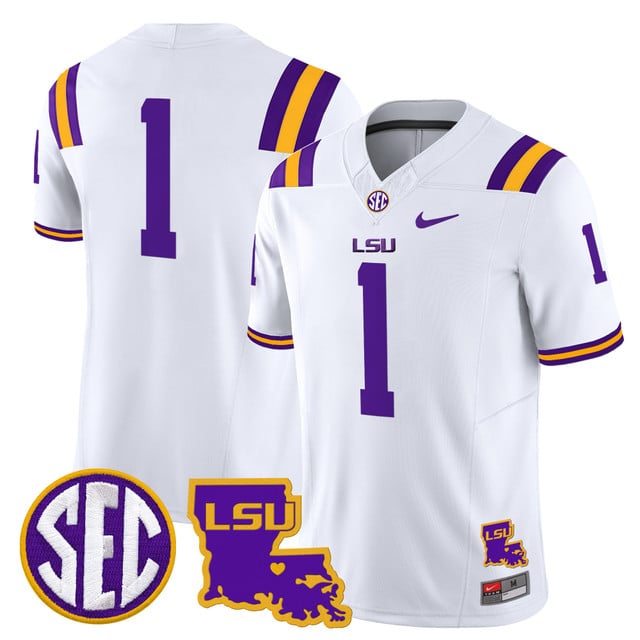 Men's LSU Tigers 2025 Louisiana Patch Vapor Limited Jersey white #1