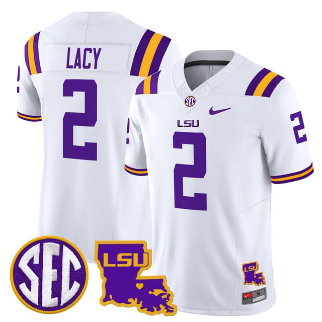 Men's LSU Tigers 2025 Louisiana Patch Vapor Limited Jersey white #2 Kyren Lacy