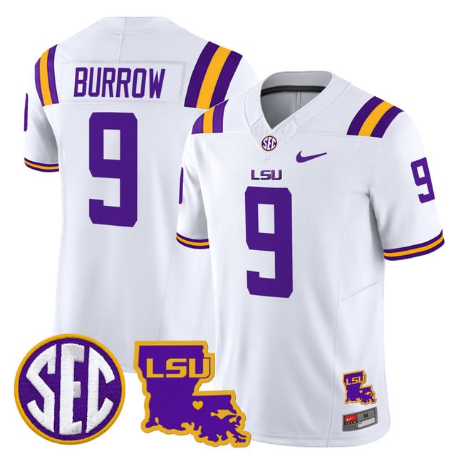 Men's LSU Tigers 2025 Louisiana Patch Vapor Limited Jersey white #9 Joe Burrow