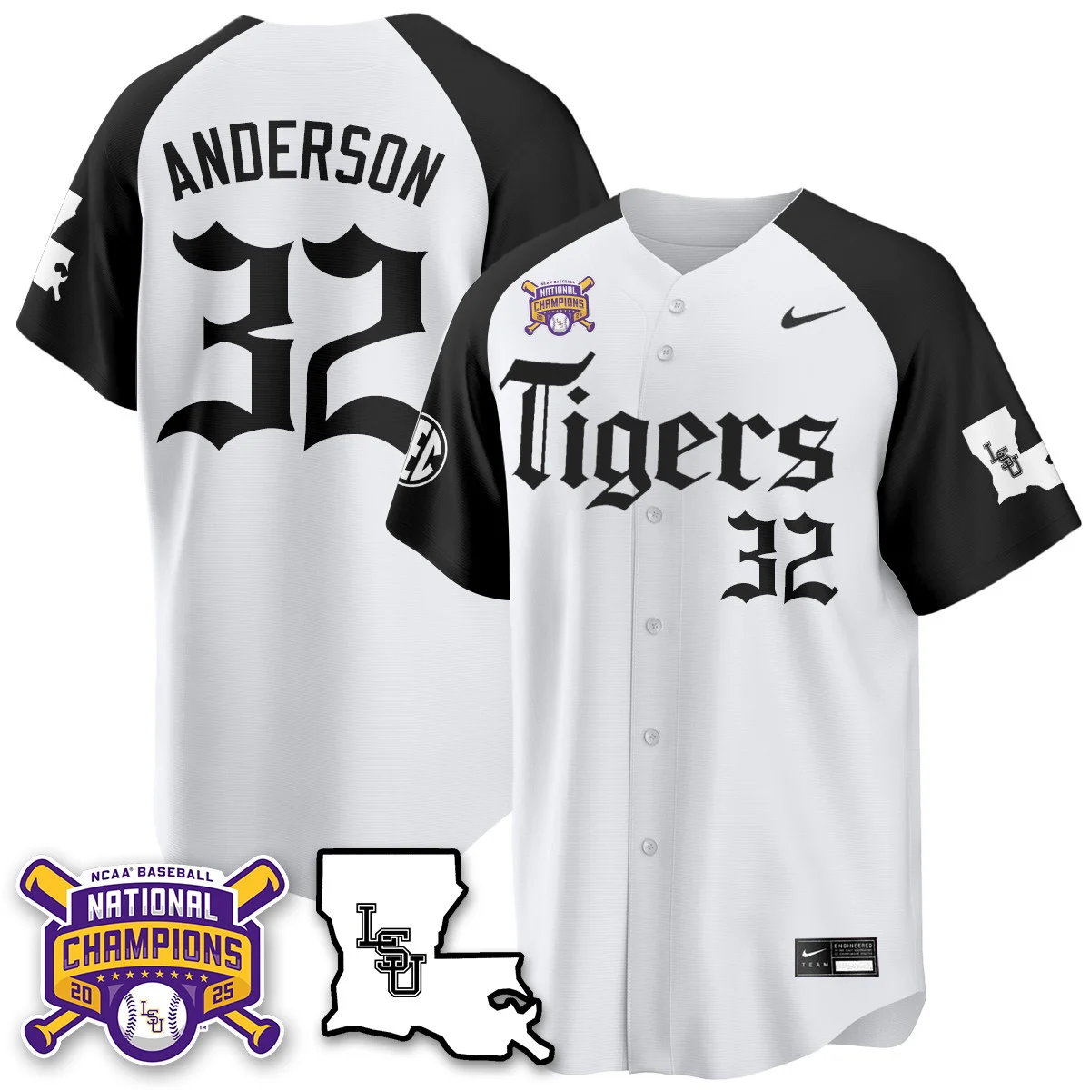 Men's LSU Tigers 2025 World Series Champions 'Gothic Geaux Edition' Jersey ALTERNATE#32 KADE ANDERSON