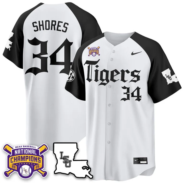 Men's LSU Tigers 2025 World Series Champions 'Gothic Geaux Edition' Jersey ALTERNATE#34 CHASE SHORES