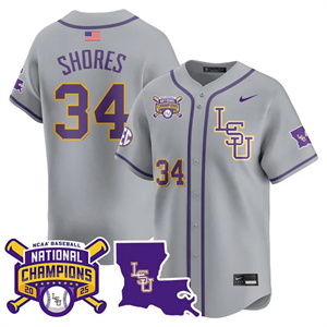 Men's LSU Tigers 2025 World Series Champions Limited Jersey - All Stitched Chase Shores 34