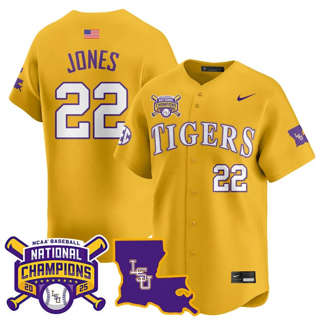 Men's LSU Tigers 2025 World Series Champions Limited Jersey #22 JARED JONES