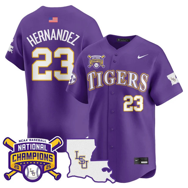 Men's LSU Tigers 2025 World Series Champions Limited Jersey PURLPE#23 LUIS HERNANDEZ