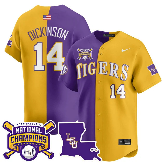 Men's LSU Tigers 2025 World Series Champions Limited Jersey SPLIT#DANIEL DICKINSON