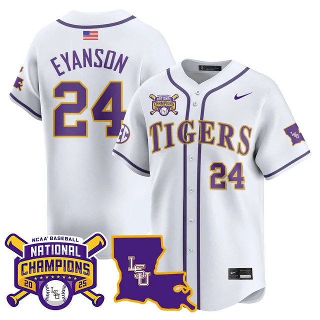 Men's LSU Tigers 2025 World Series Champions Limited Jersey WHITE#24 ANTHONY EYANSON