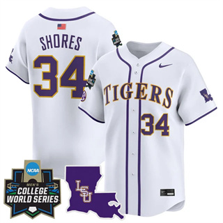 Men's LSU Tigers 2025 World Series Vapor Premier Limited Jersey - All Stitched Chase Shores    34