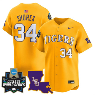 Men's LSU Tigers 2025 World Series Vapor Premier Limited Jersey - All Stitched Chase Shores 34