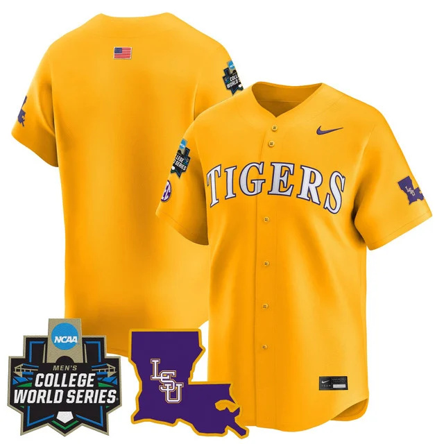 Men's LSU Tigers 2025 World Series Vapor Premier Limited Jersey - All Stitched Gold Team