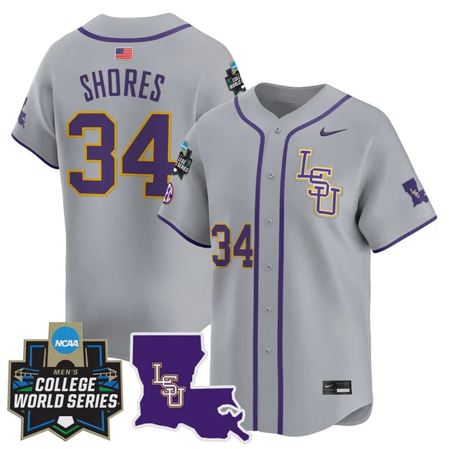 Men's LSU Tigers 2025 World Series Vapor Premier Limited Jersey - All Stitched Gray Chase Shores