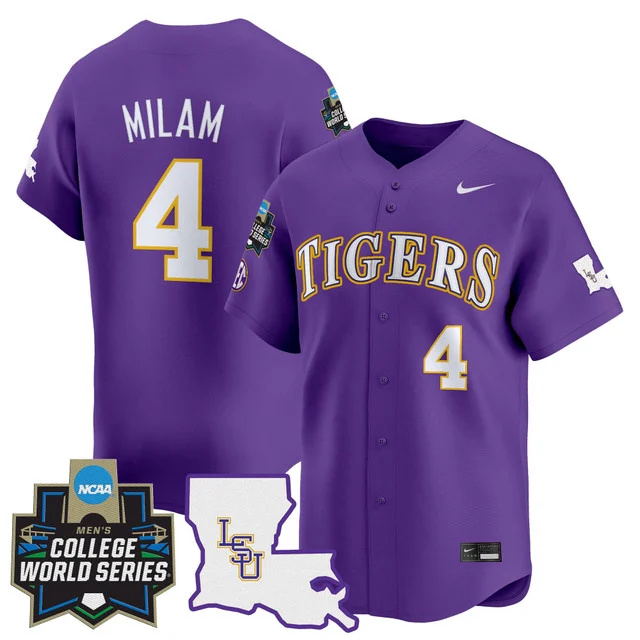 Men's LSU Tigers 2025 World Series Vapor Premier Limited Jersey - All Stitched Purle Steven Milam