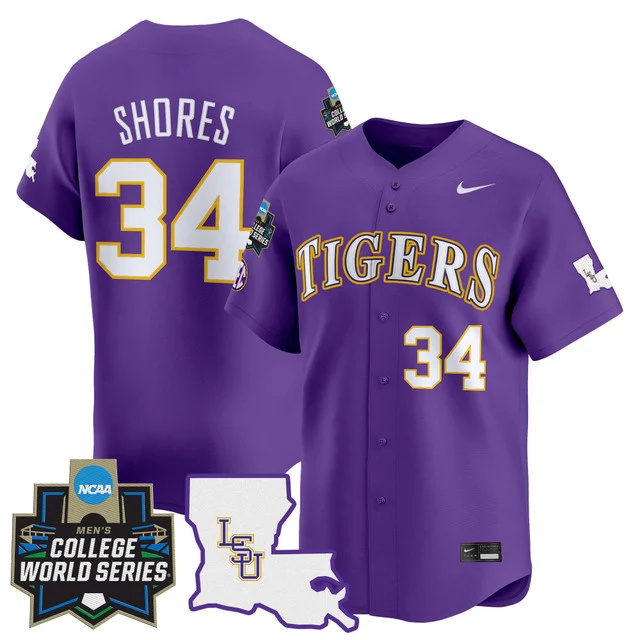 Men's LSU Tigers 2025 World Series Vapor Premier Limited Jersey - All Stitched Purple Chase Shores