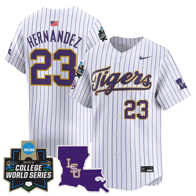 Men's LSU Tigers 2025 World Series Vapor Premier Limited Jersey - All Stitched prinstripe luis hernandez