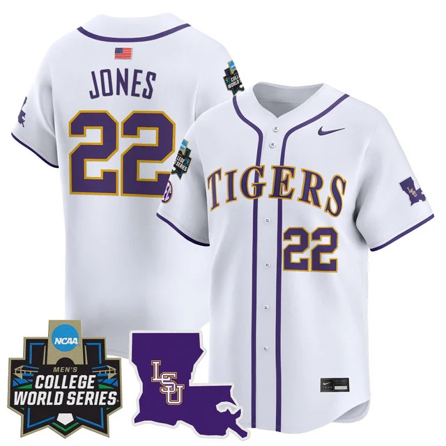 Men's LSU Tigers 2025 World Series Vapor Premier Limited Jersey - All Stitched white jared Jones