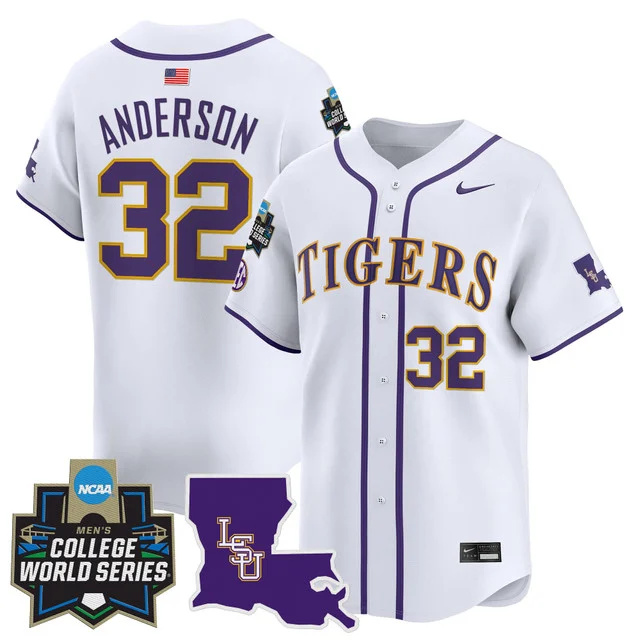 Men's LSU Tigers 2025 World Series Vapor Premier Limited Jersey - All Stitched white kade anderson