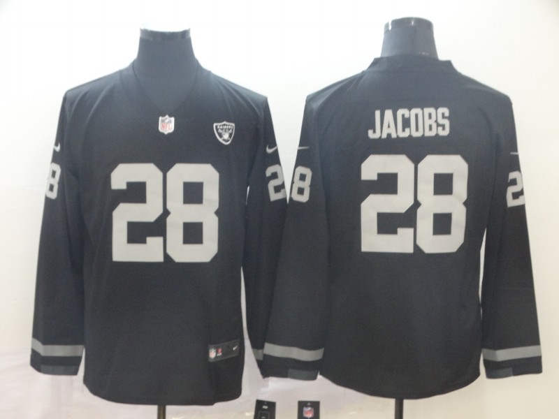 Men's Las Vegas Raiders #28 Josh Jacobs Teams Nike Therma Long Sleeve Jersey