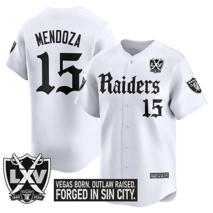 Men's Las Vegas Raiders 'Gothic Sin City Shadows Edition' Vapor Baseball Jersey white #15 Fernando Mendoza