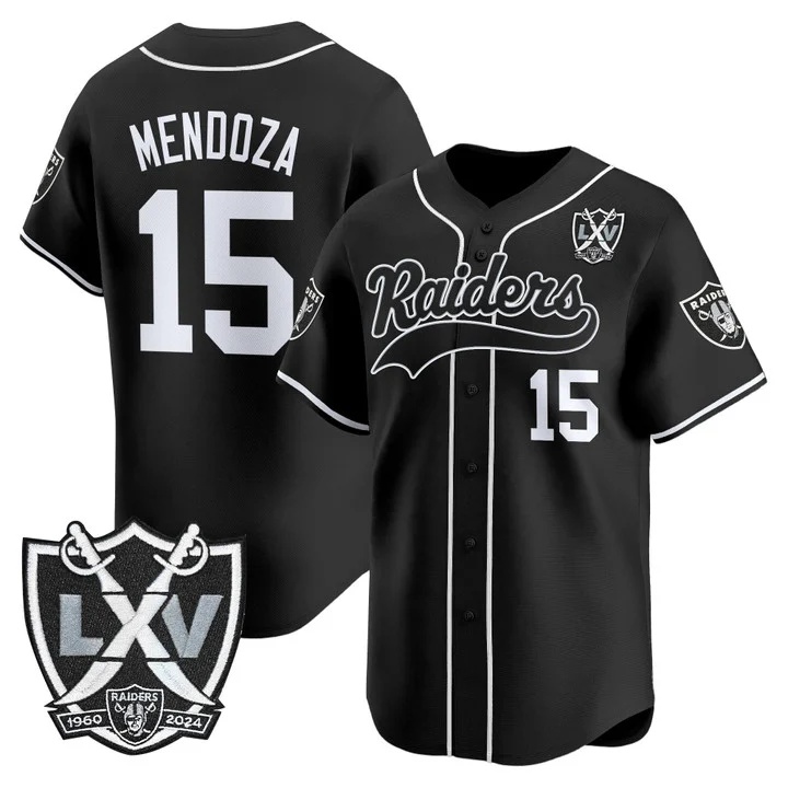 Men's Las Vegas Raiders 65th Anniversary Patch Vapor Baseball Jersey #15 Fernando Mendoza