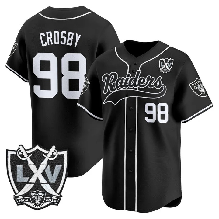 Men's Las Vegas Raiders 65th Anniversary Patch Vapor Baseball Jersey #98 Maxx Crosby