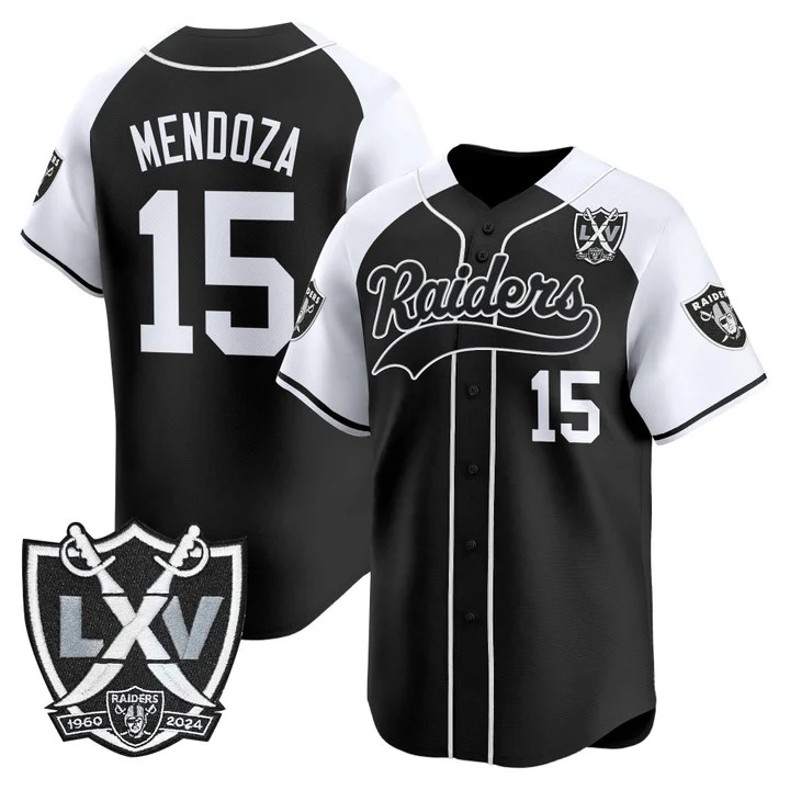 Men's Las Vegas Raiders 65th Anniversary Patch Vapor Baseball Jersey alternate #15 Fernando Mendoza