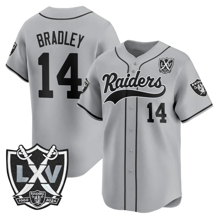 Men's Las Vegas Raiders 65th Anniversary Patch Vapor Baseball Jersey gray #14 Carter Bradley