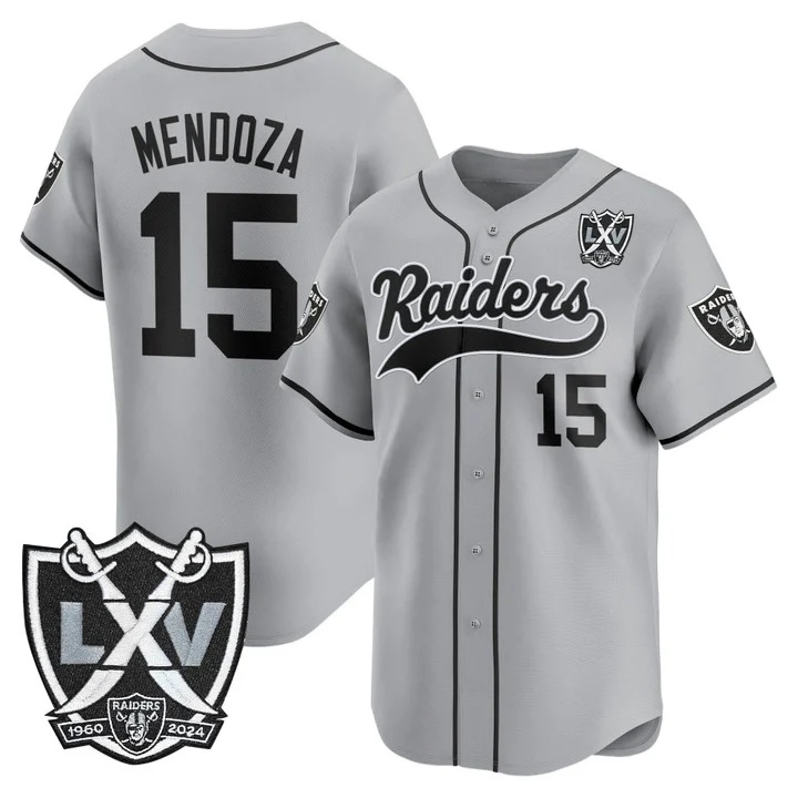 Men's Las Vegas Raiders 65th Anniversary Patch Vapor Baseball Jersey gray #15 Fernando Mendoza