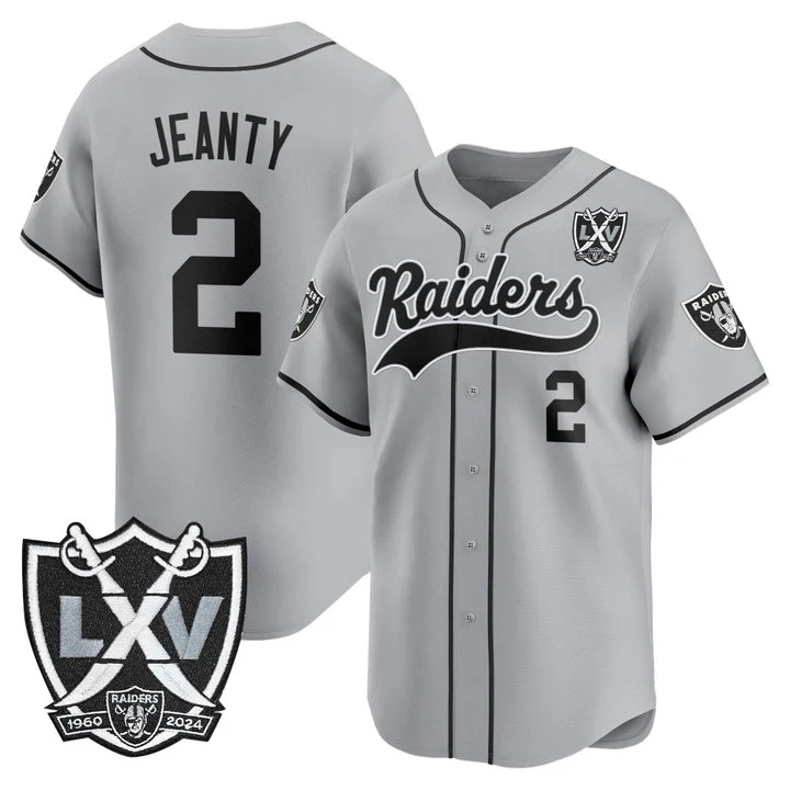 Men's Las Vegas Raiders 65th Anniversary Patch Vapor Baseball Jersey gray #2 Asthon Jeanty