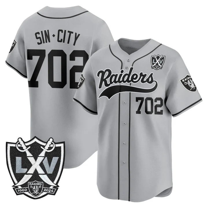 Men's Las Vegas Raiders 65th Anniversary Patch Vapor Baseball Jersey gray #702 Sincity
