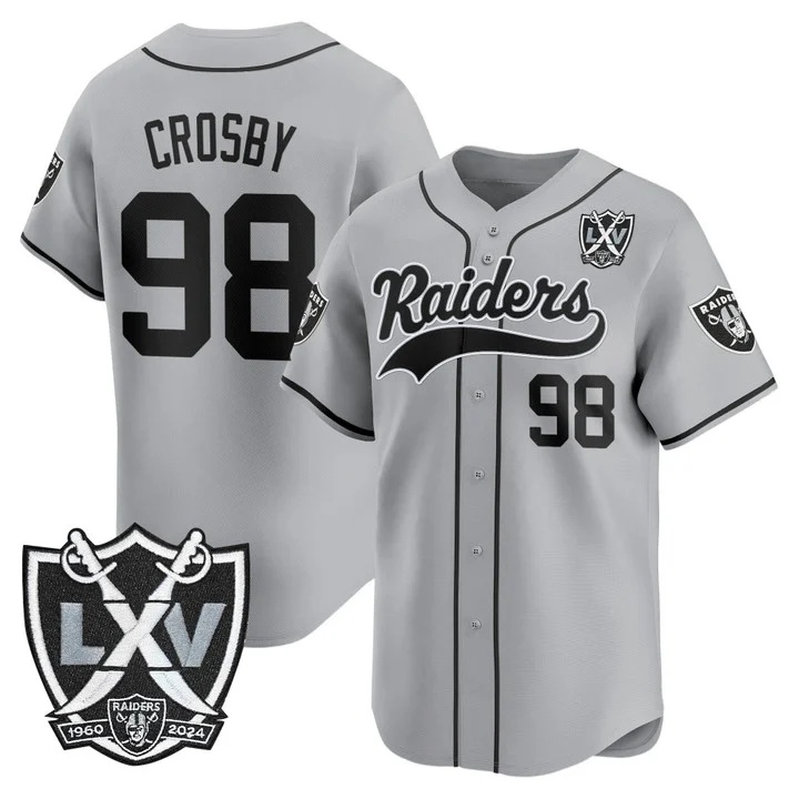 Men's Las Vegas Raiders 65th Anniversary Patch Vapor Baseball Jersey gray #98 Maxx Crosby