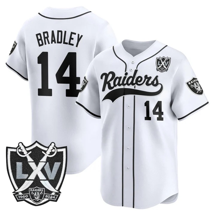 Men's Las Vegas Raiders 65th Anniversary Patch Vapor Baseball Jersey white #14 Carter Bradley