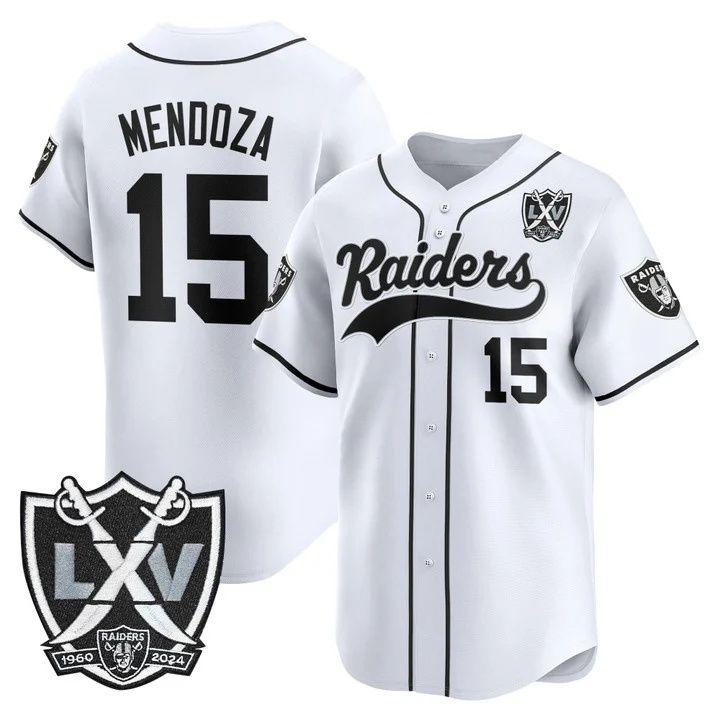 Men's Las Vegas Raiders 65th Anniversary Patch Vapor Baseball Jersey white #15 Fernando Mendoza