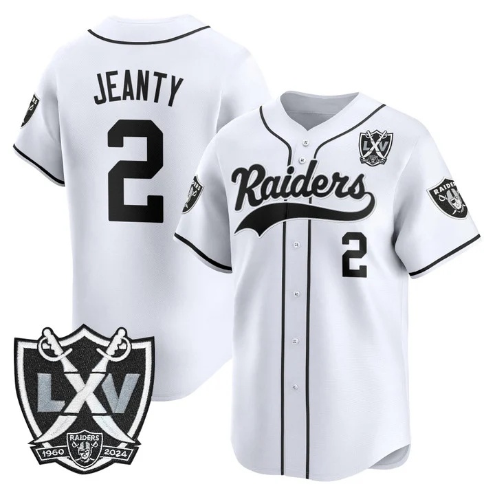 Men's Las Vegas Raiders 65th Anniversary Patch Vapor Baseball Jersey white #2 Asthon Jeanty