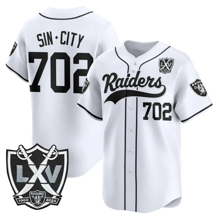 Men's Las Vegas Raiders 65th Anniversary Patch Vapor Baseball Jersey white #702 Sincity