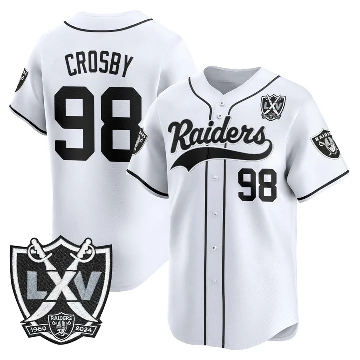 Men's Las Vegas Raiders 65th Anniversary Patch Vapor Baseball Jersey white #98 Maxx Crosby