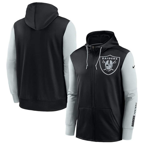 Men's Las Vegas Raiders Nike Black Silver Fan Gear Mascot Performance Full-Zip Hoodie