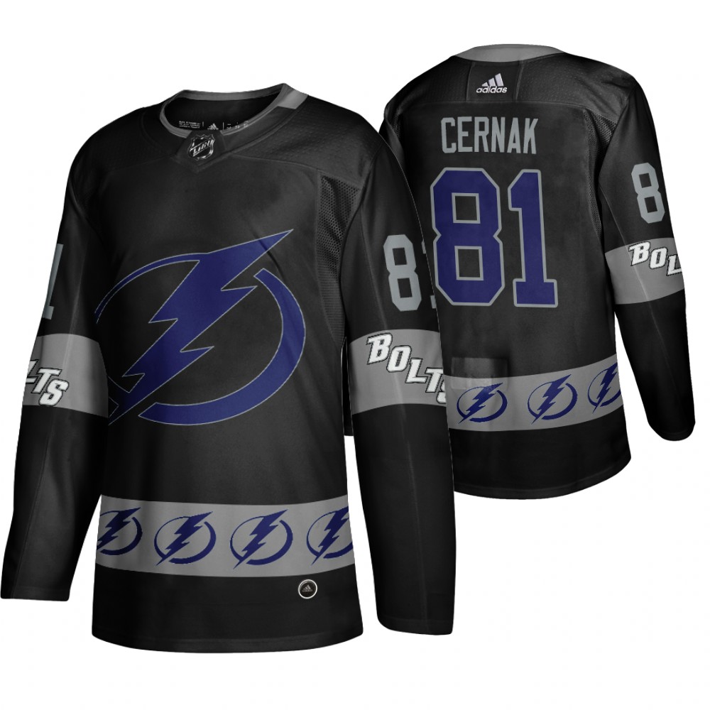 Men's Lightning #81 Erik Cernak Logo sleeve Breakaway Jersey Black