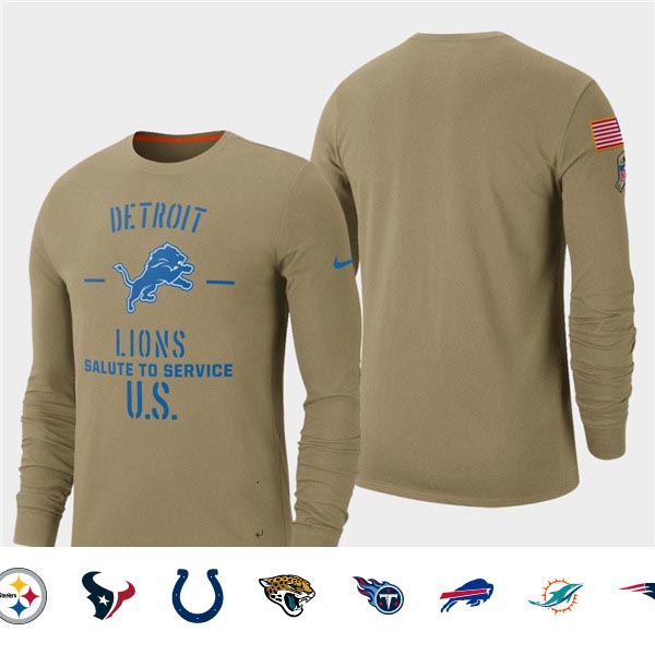 Men's Lions Tan 2019 Salute to Service Sideline Long Sleeve T-Shirt