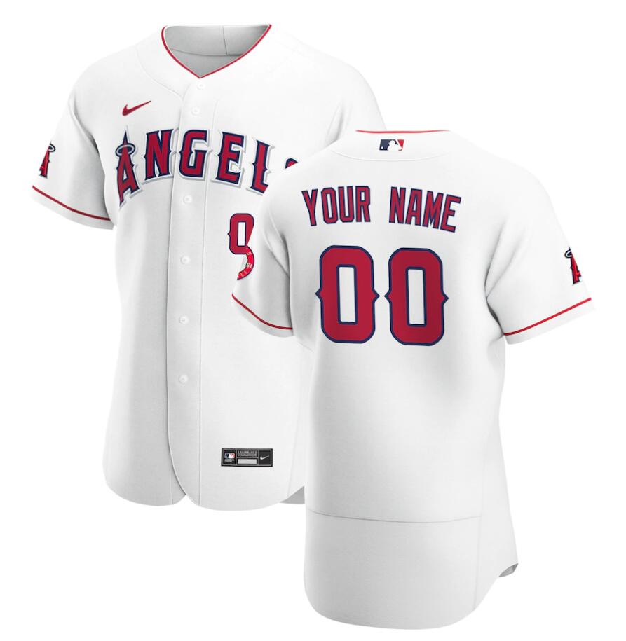 Men's Los Angeles Angels Custom Home White Stitched Nike MLB Flex Base Jersey