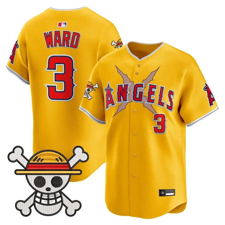 Men's Los Angeles Angels x One Piece Vapor Premier Limited Jersey GOLD #3 Taylor Ward