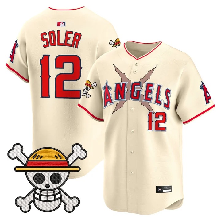 Men's Los Angeles Angels x One Piece Vapor Premier Limited Jersey cream #12 Jorge Soler