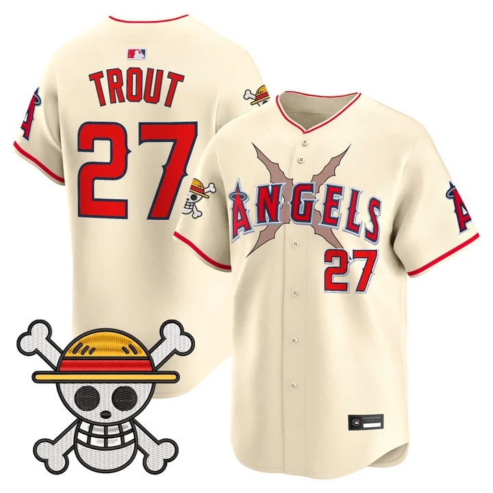 Men's Los Angeles Angels x One Piece Vapor Premier Limited Jersey cream #27 Mike Trout
