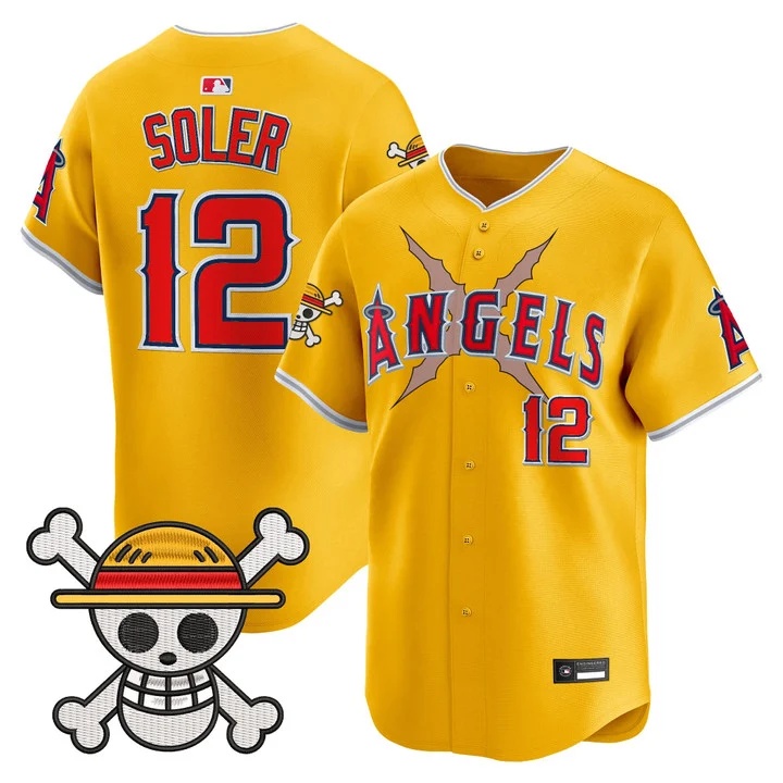 Men's Los Angeles Angels x One Piece Vapor Premier Limited Jersey gold #12 Jorge Soler